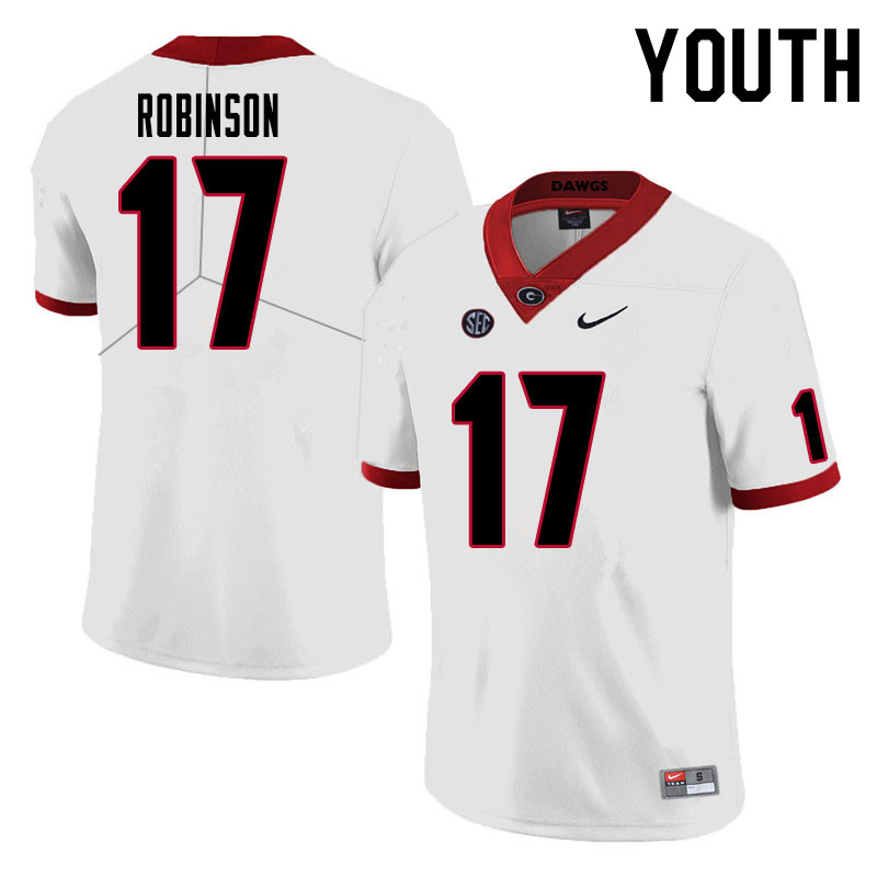Youth #17 Justin Robinson Georgia Bulldogs College Football Jerseys Sale-White - Click Image to Close